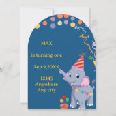 Cute Elephant Birthday Invitation Card 招待状 (正面)
