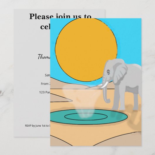 Cute Elephant Birthday Invitation | Soft Pastel 招待状 (正面/裏面)