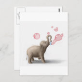cute elephant blowing pink bubbles ポストカード (正面/裏面)