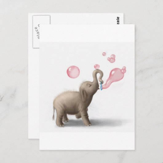 cute elephant blowing pink bubbles ポストカード (正面/裏面)