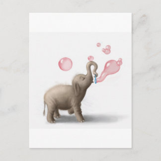 cute elephant blowing pink bubbles ポストカード