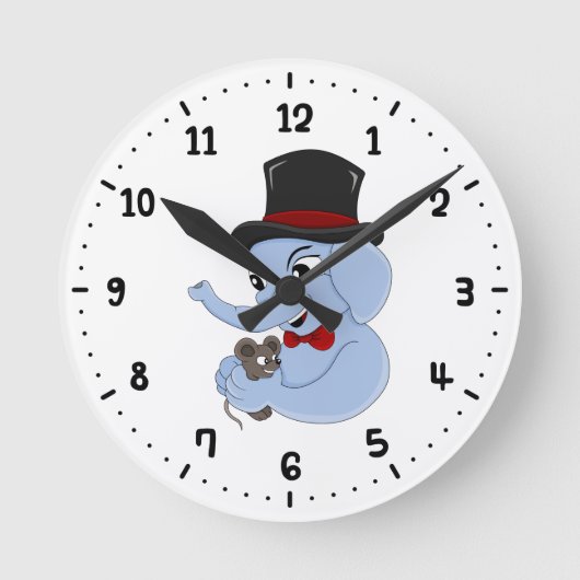 Cute elephant boy cartoon round clock ラウンド壁時計 (正面)