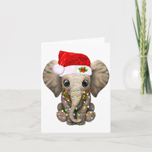 Cute Elephant Christmas Light Funny Elephant Lover カード (正面)