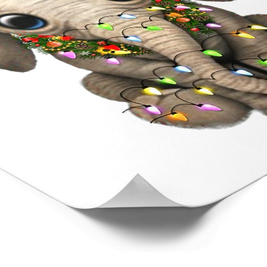 Cute Elephant Christmas Light Funny Elephant Lover ポスター (角)