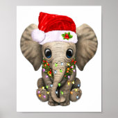Cute Elephant Christmas Light Funny Elephant Lover ポスター (正面)