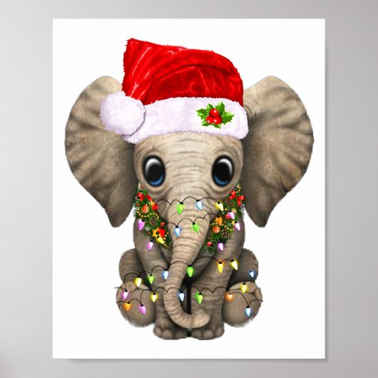 Cute Elephant Christmas Light Funny Elephant Lover ポスター (正面)