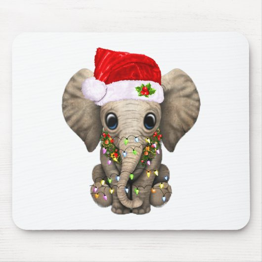 Cute Elephant Christmas Light Funny Elephant Lover マウスパッド (正面)