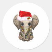 Cute Elephant Christmas Light Funny Elephant Lover ラウンドシール (正面)