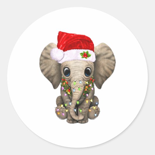 Cute Elephant Christmas Light Funny Elephant Lover ラウンドシール (正面)