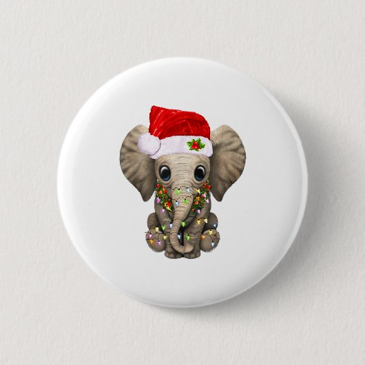 Cute Elephant Christmas Light Funny Elephant Lover 缶バッジ (正面)