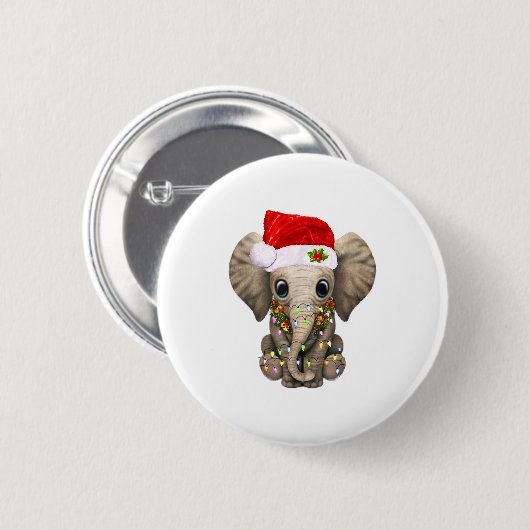 Cute Elephant Christmas Light Funny Elephant Lover 缶バッジ (正面&裏面)
