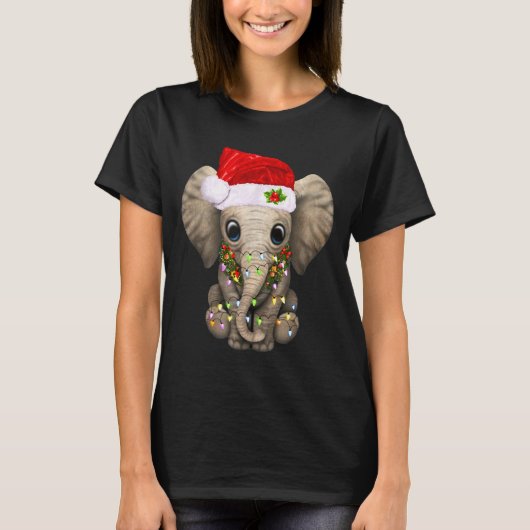 Cute Elephant Christmas Light Funny Elephant Lover Tシャツ (正面)