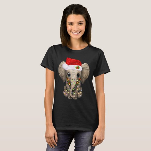 Cute Elephant Christmas Light Funny Elephant Lover Tシャツ (正面フル)