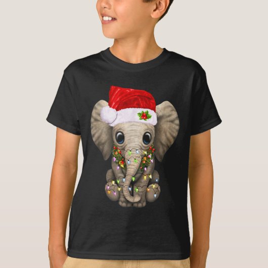 Cute Elephant Christmas Light Funny Elephant Lover Tシャツ (正面)