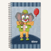 Cute Elephant Clown Kid Spiral Notebook with Name ノートブック (正面)