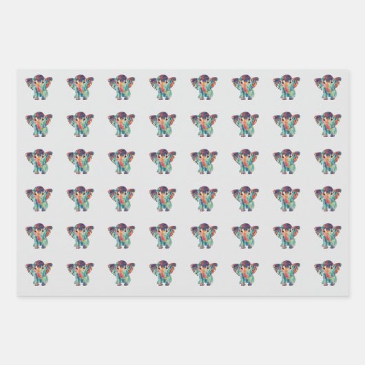 Cute Elephant Colourful Wrapping paper Sheet ラッピングペーパーシート (正面)