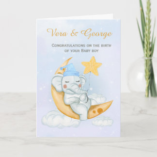 Cute Elephant Congratulations A New Baby Boy  カード