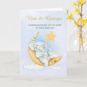 Cute Elephant Congratulations A New Baby Boy  カード (黄色い花)
