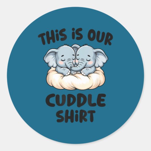 Cute Elephant Couple This Is Our Cuddle  ラウンドシール (正面)