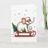 Cute Elephant Dog Sled Christmas Card Whimsical Il カード (正面)