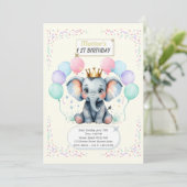 "Cute Elephant First Birthday pastel designs" 招待状 (スタンド正面)