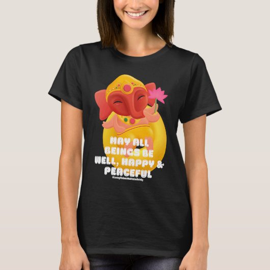 Cute Elephant Ganesha Peace Lotus Loving Kindness  Tシャツ (正面)