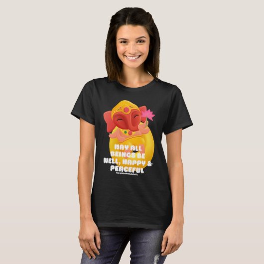 Cute Elephant Ganesha Peace Lotus Loving Kindness  Tシャツ (正面フル)