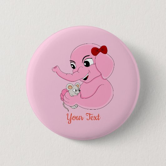 Cute elephant girl cartoon button 缶バッジ (正面)