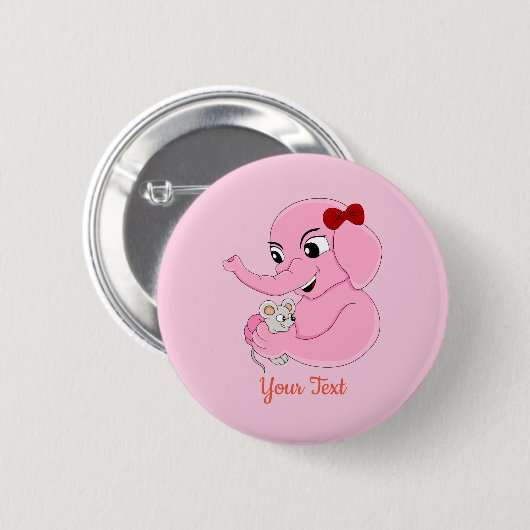 Cute elephant girl cartoon button 缶バッジ (正面&裏面)