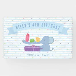 Cute Elephant Holding Gifts Birthday Banner 横断幕