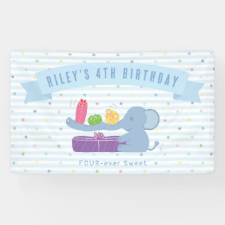 Cute Elephant Holding Gifts Birthday Banner 横断幕