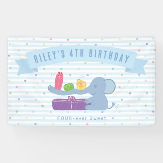 Cute Elephant Holding Gifts Birthday Banner 横断幕 (横)