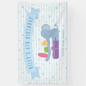 Cute Elephant Holding Gifts Birthday Banner 横断幕 (縦)