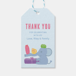 Cute Elephant Holding Gifts Vertical Favor Tags ギフトタグ