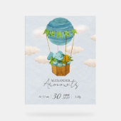 Cute Elephant Hot Air Balloon Baby Birth Announcem アクリルサイン (正面)