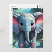 Cute Elephant in the Rain ポストカード (正面/裏面)