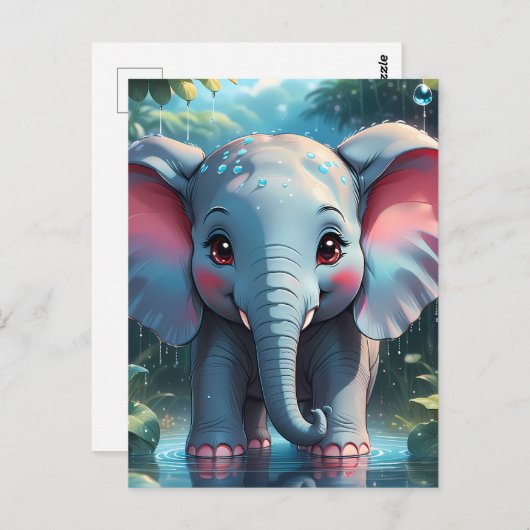 Cute Elephant in the Rain ポストカード (正面/裏面)