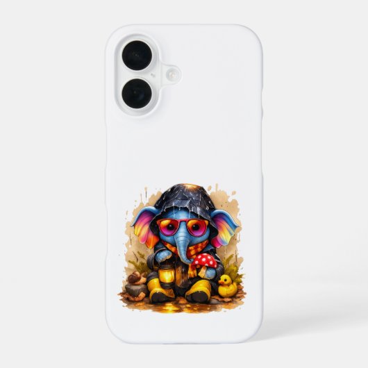 Cute Elephant iPhone 16 Case Rain Kawaii 16ケース (裏面)