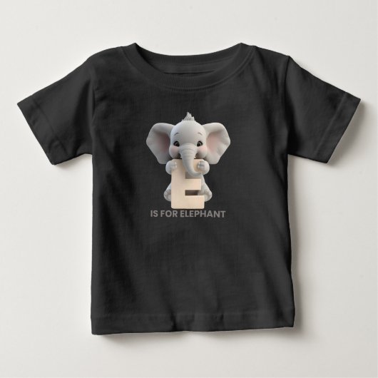 Cute Elephant Letter E Kids T-Shirt | Animal Alpha ベビーTシャツ (正面)