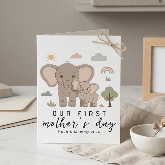 Cute Elephant Mom Baby First Mothers Day Art カード