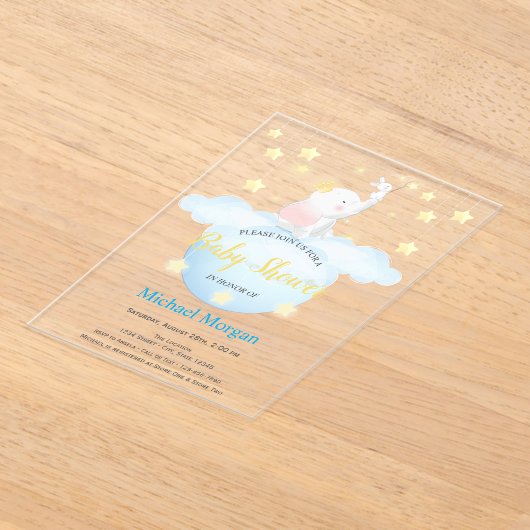 Cute Elephant Moon Stars Acrylic Invitation アクリル招待状 (レイダウン)