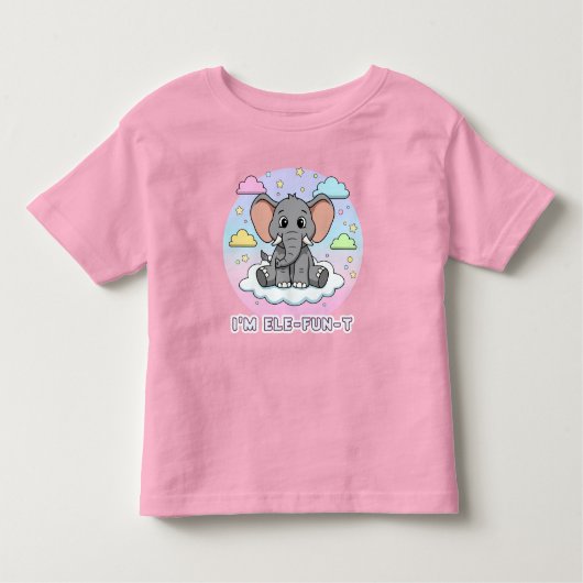 Cute Elephant on Cloud - I'm Ele-Fun-t Pun トドラーTシャツ (正面)