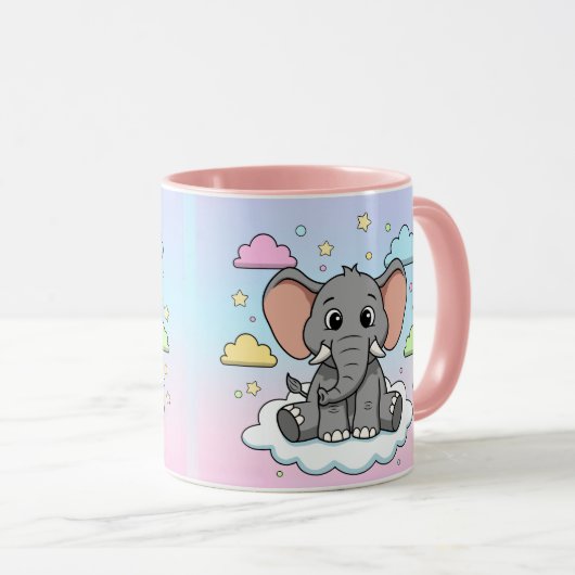 Cute Elephant on Cloud - I'm Ele-Fun-t Pun マグカップ (正面右)