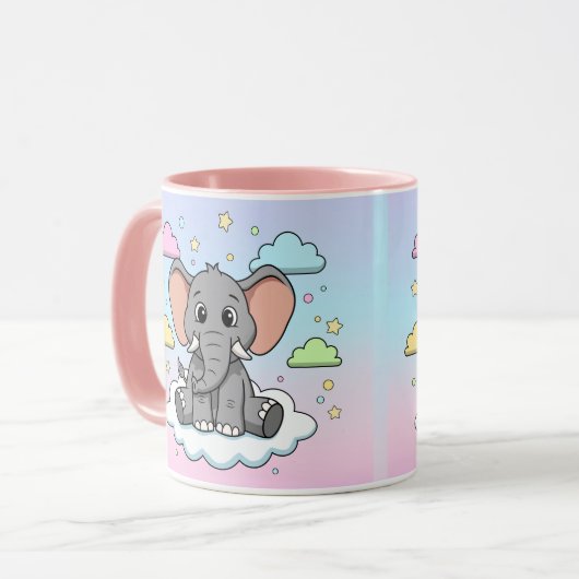 Cute Elephant on Cloud - I'm Ele-Fun-t Pun マグカップ (正面左)