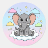 Cute Elephant on Cloud - I'm Ele-Fun-t Pun ラウンドシール (正面)