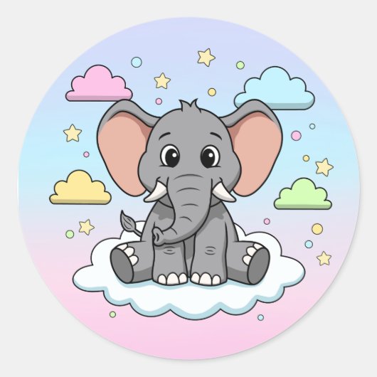 Cute Elephant on Cloud - I'm Ele-Fun-t Pun ラウンドシール (正面)