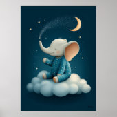 Cute Elephant on Cloud Nursery Bedtime ポスター (正面)