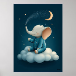 Cute Elephant on Cloud Nursery Bedtime ポスター