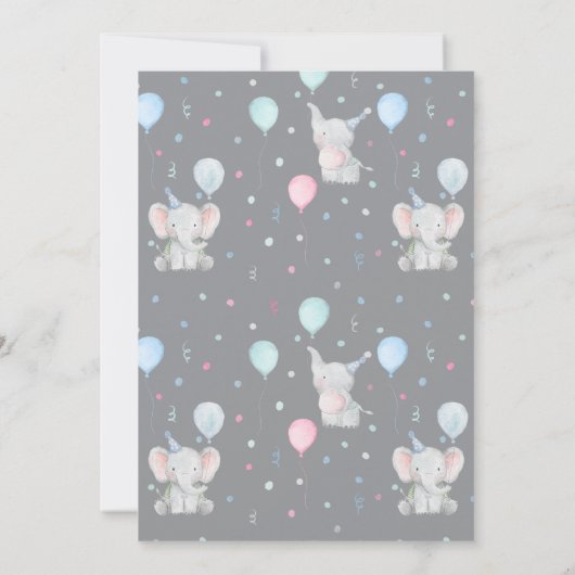 Cute Elephant One 1st Birthday Party 招待状 (裏面)