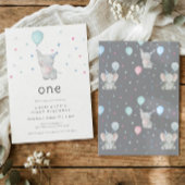 Cute Elephant One 1st Birthday Party 招待状